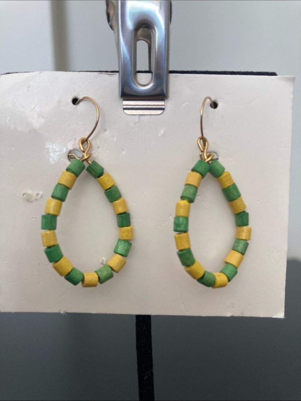 Green and Yellow Beaded Teardrop Earrings - Women Jewelry